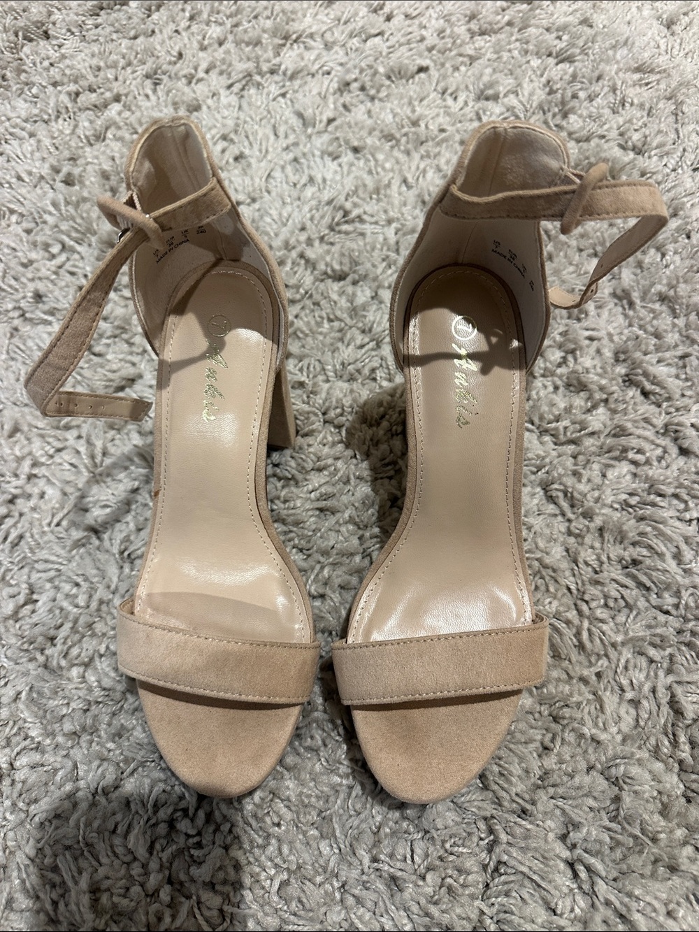 Ankle-Strap Block Heels in Nude Suede
